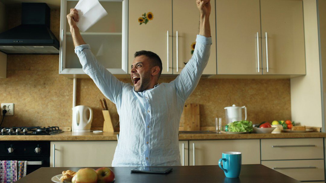 person celebrating career success